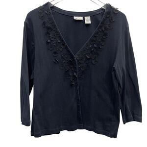 Kim Rogers Black Cardigan With Floral Embellishments Women’s Size XL